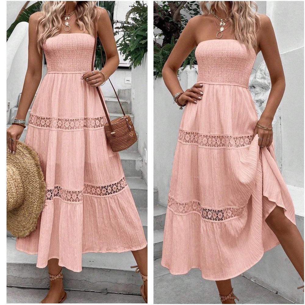 Floral Lace Shirred Bodice Tube Maxi Dress - Picture 8 of 8